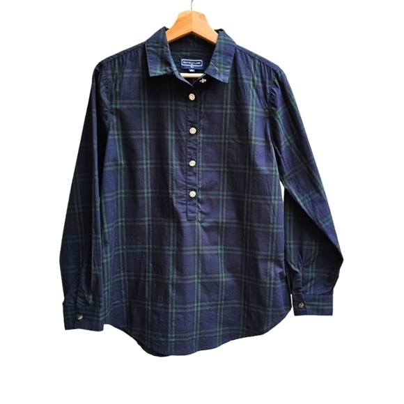 Duffield Lane Jewel Pointe Tunic, Navy and Green Plaid, 100% Cotton, Size Small - Picture 1 of 8